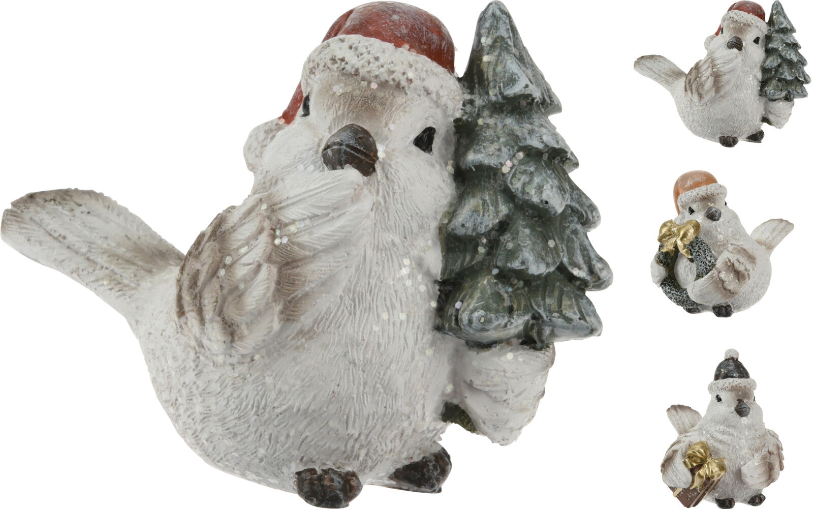 Uccellino di Natale decorativo da 8 cm con cappello e alberello per addobbi natalizi - DeMatteis.it