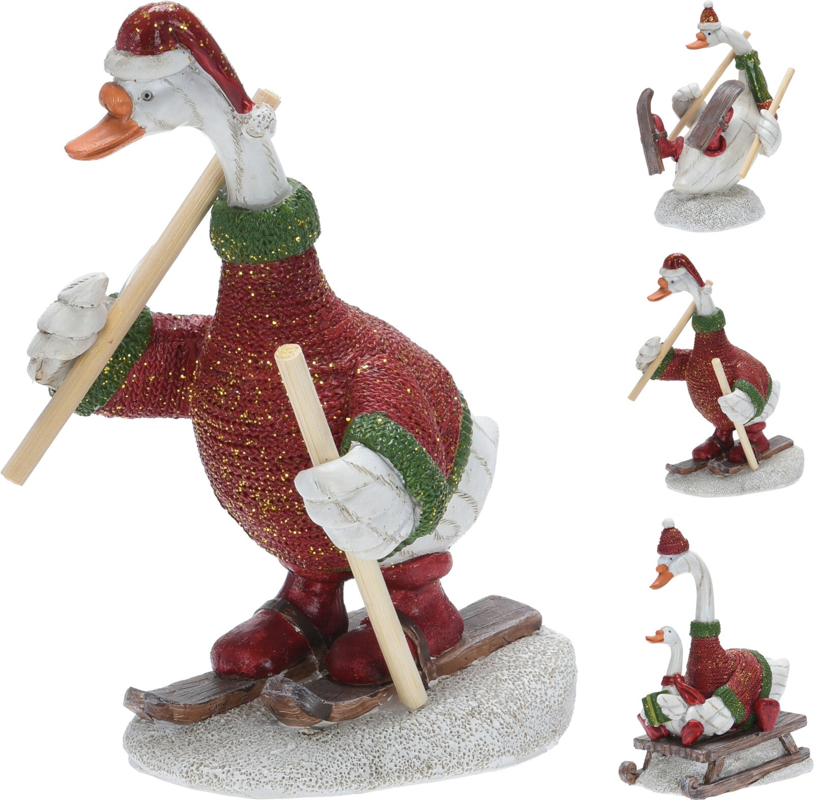 Oca Natale 15 cm decorazione natalizia figurina con sci altezza 15 cm ornamento festivo - DeMatteis.it