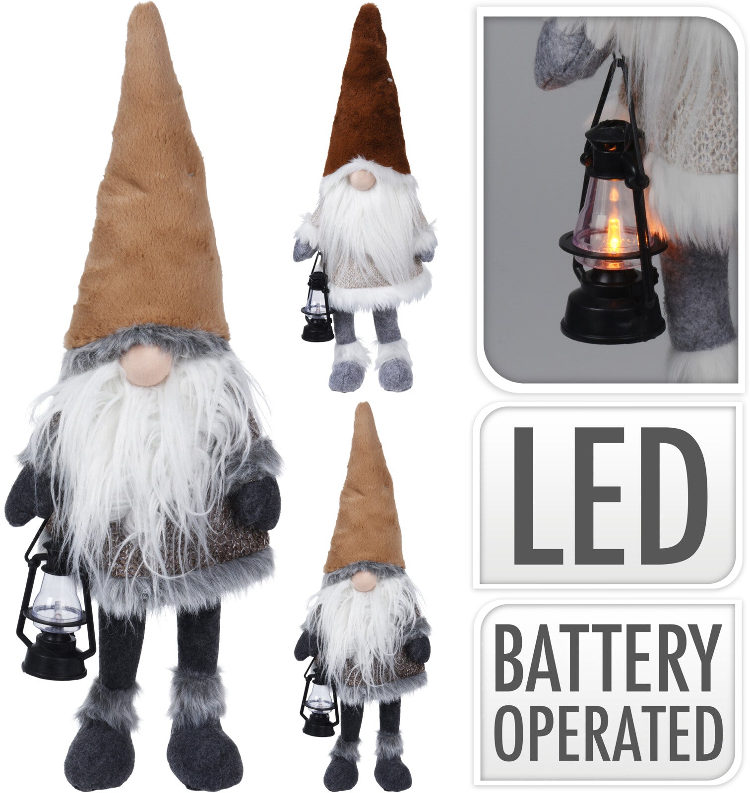 Gnomo decorativo con lanterna LED da 84 cm per illuminazione ornamentale, alimentazione a batteria - DeMatteis.it