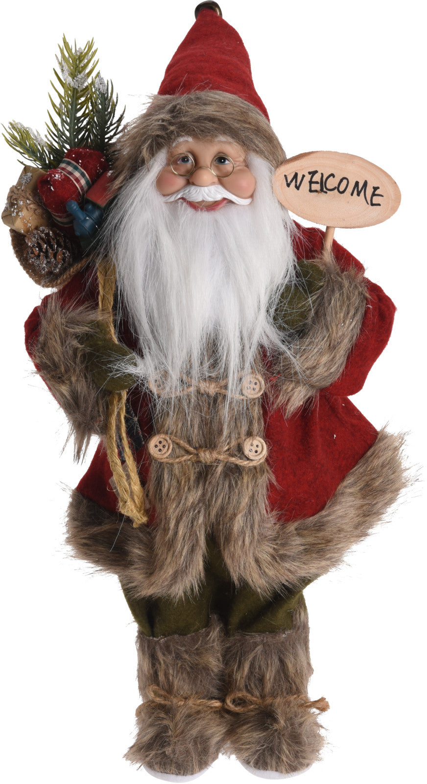 Babbo Natale decorativo da 37 cm per addobbi natalizi con cartello welcome - DeMatteis.it