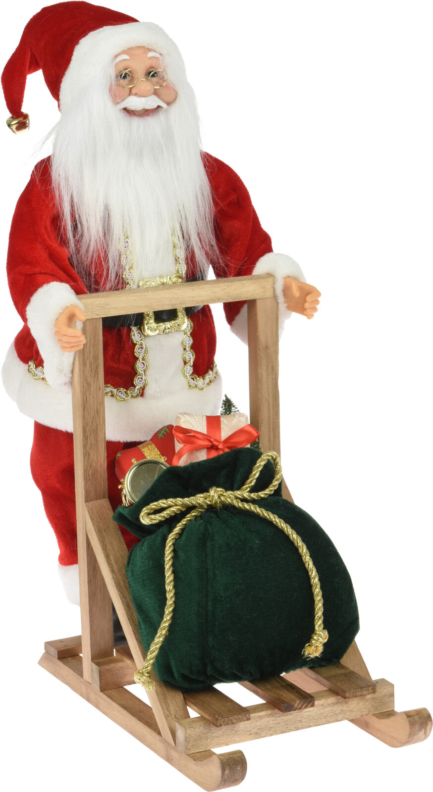 Babbo Natale con slitta decorativa 25x45 cm figura natalizia con sacco doni in legno - DeMatteis.it