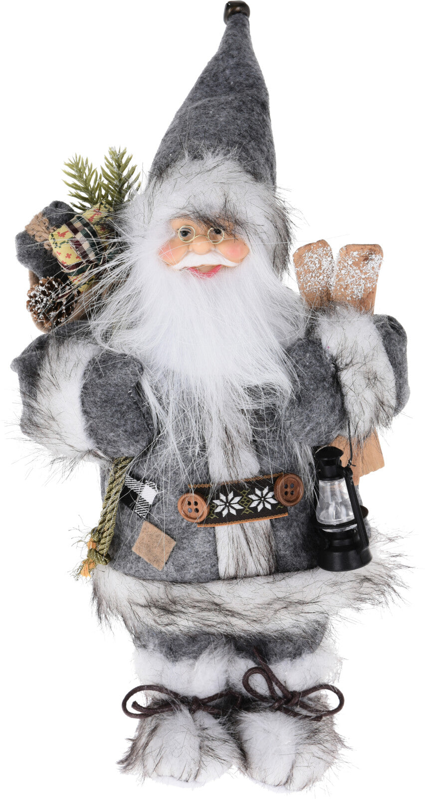 Babbo Natale decorativo grigio 16 x 37 cm per addobbi natalizi con accessori tradizionali - DeMatteis.it