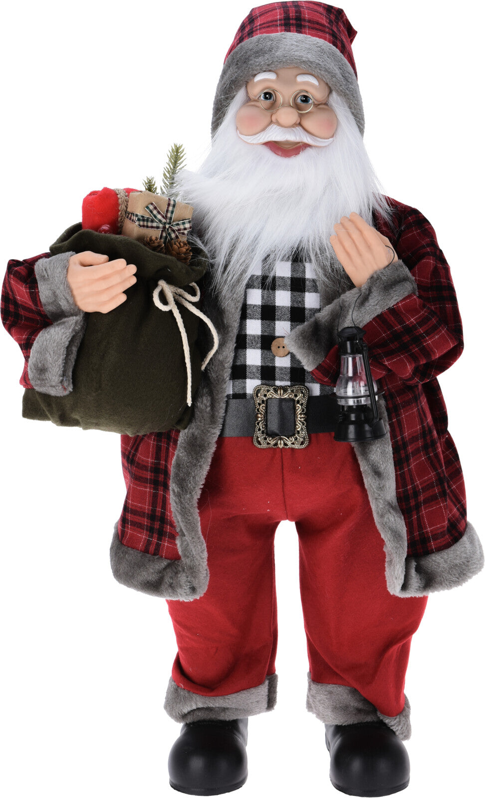Babbo Natale decorativo da 80 cm per addobbi natalizi con sacco doni e lanterna - DeMatteis.it