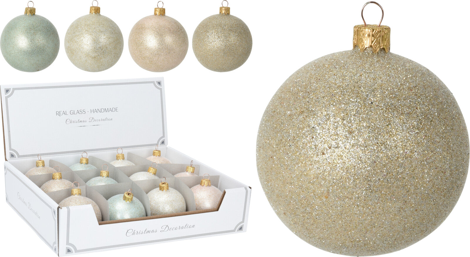 Palla di Natale floccata diametro 8 cm decorazione natalizia in vetro con gancio dorato - DeMatteis.it