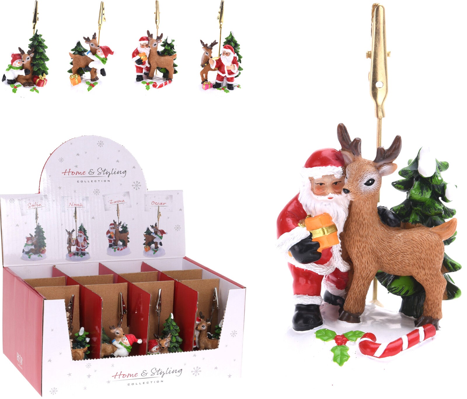 Segnaposto natalizio in resina da 9 cm con Babbo Natale e renna per decorazione tavola - DeMatteis.it