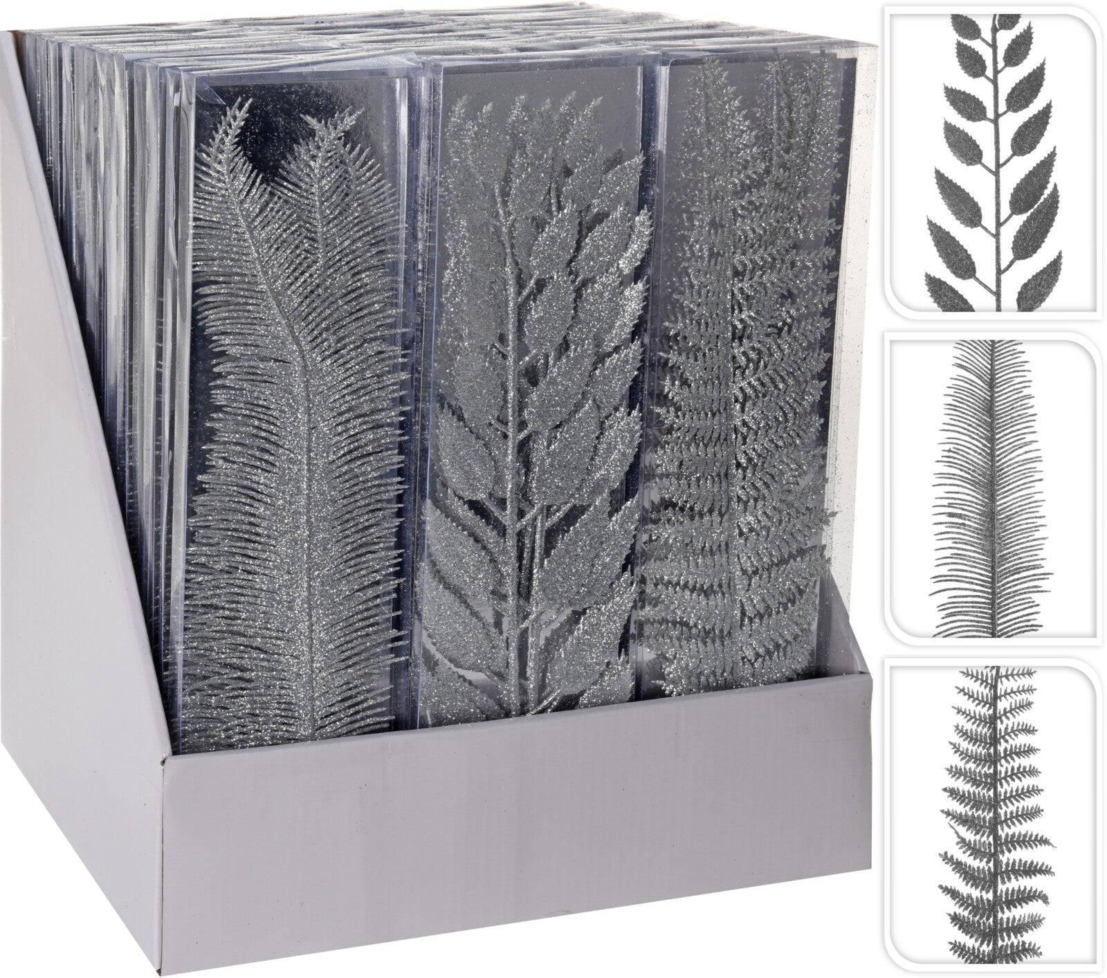 Set 3 Rami Glitter Argento da 32 cm per decorazioni natalizie e allestimenti - DeMatteis.it