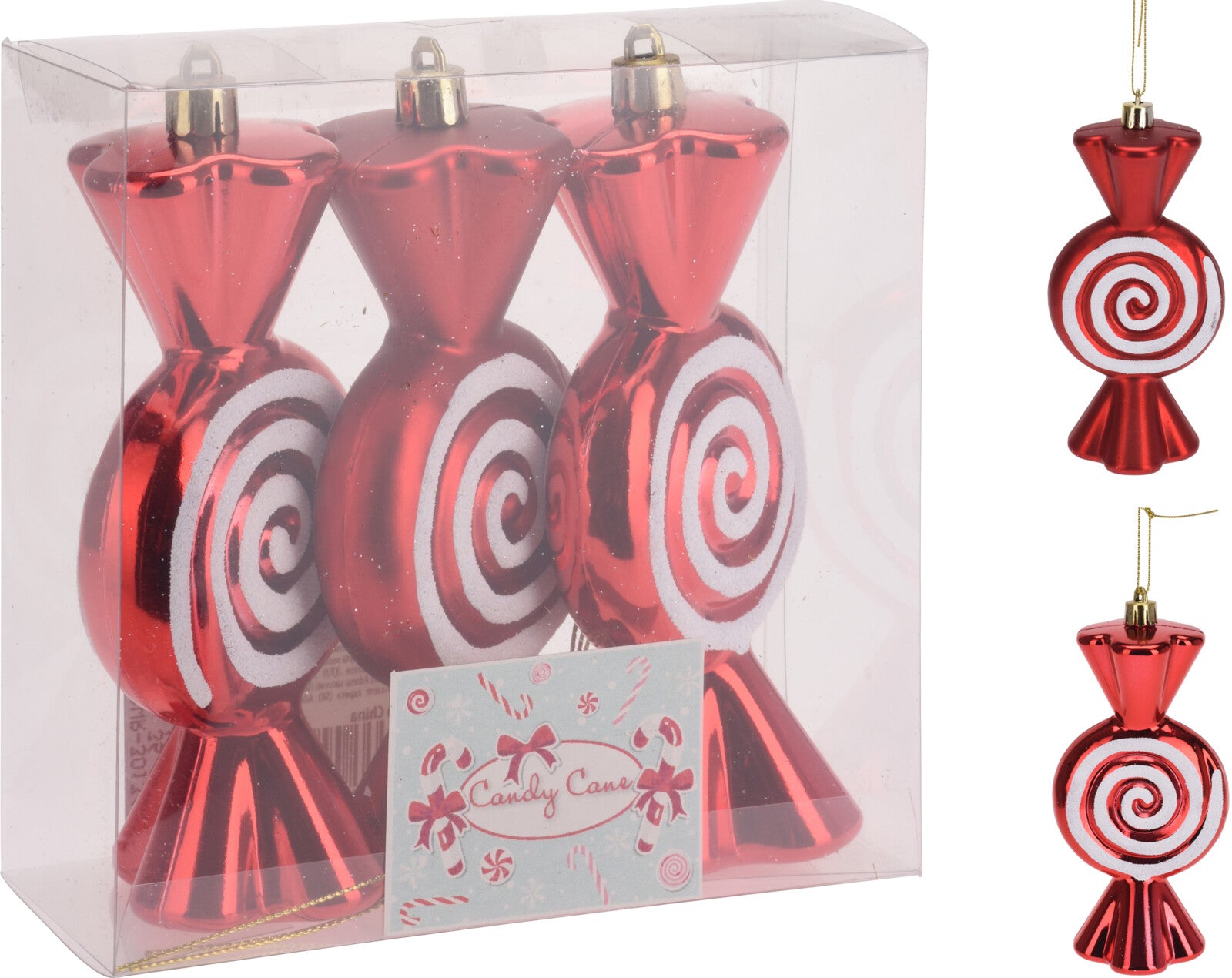 Set 3 Pendenti Caramella 13 cm decorazioni natalizie per albero di Natale con motivo a spirale - DeMatteis.it