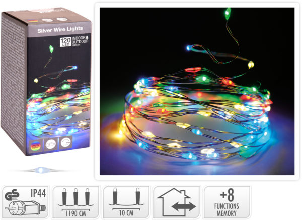 Luci Di Natale Led Multicolor per decorazione natalizia domestica con 120 luci e filo argentato - DeMatteis.it