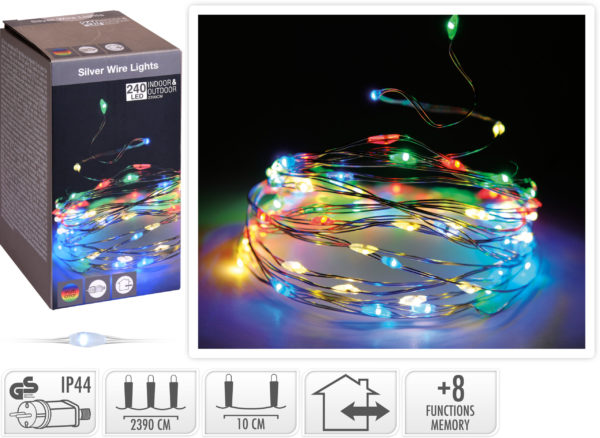Luci Di Natale Multicolor 240 Led per decorazione natalizia domestica con filo argentato - DeMatteis.it
