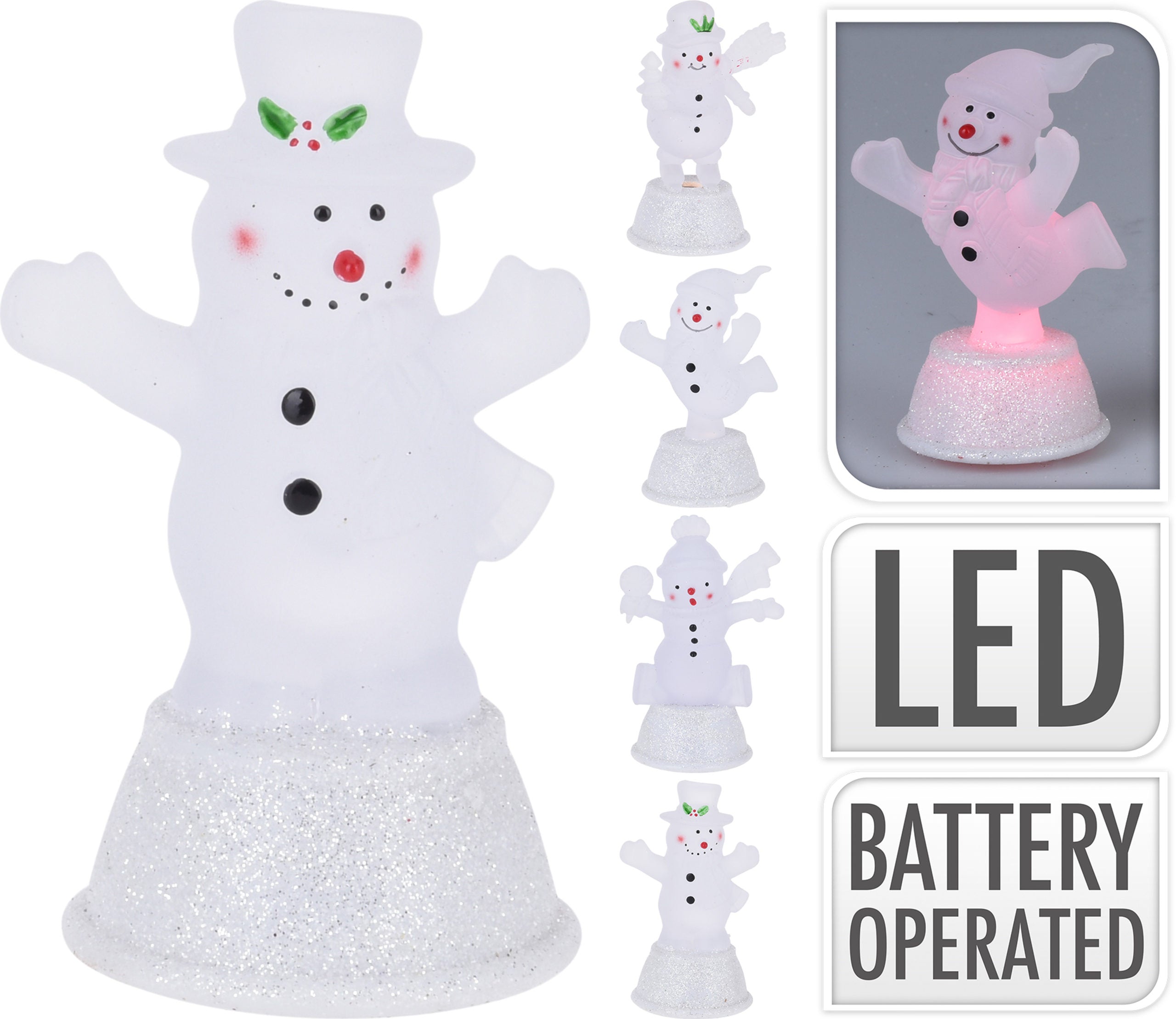 Figura Natale Led pupazzo di neve illuminato 10 cm decorazione natalizia a batteria - DeMatteis.it