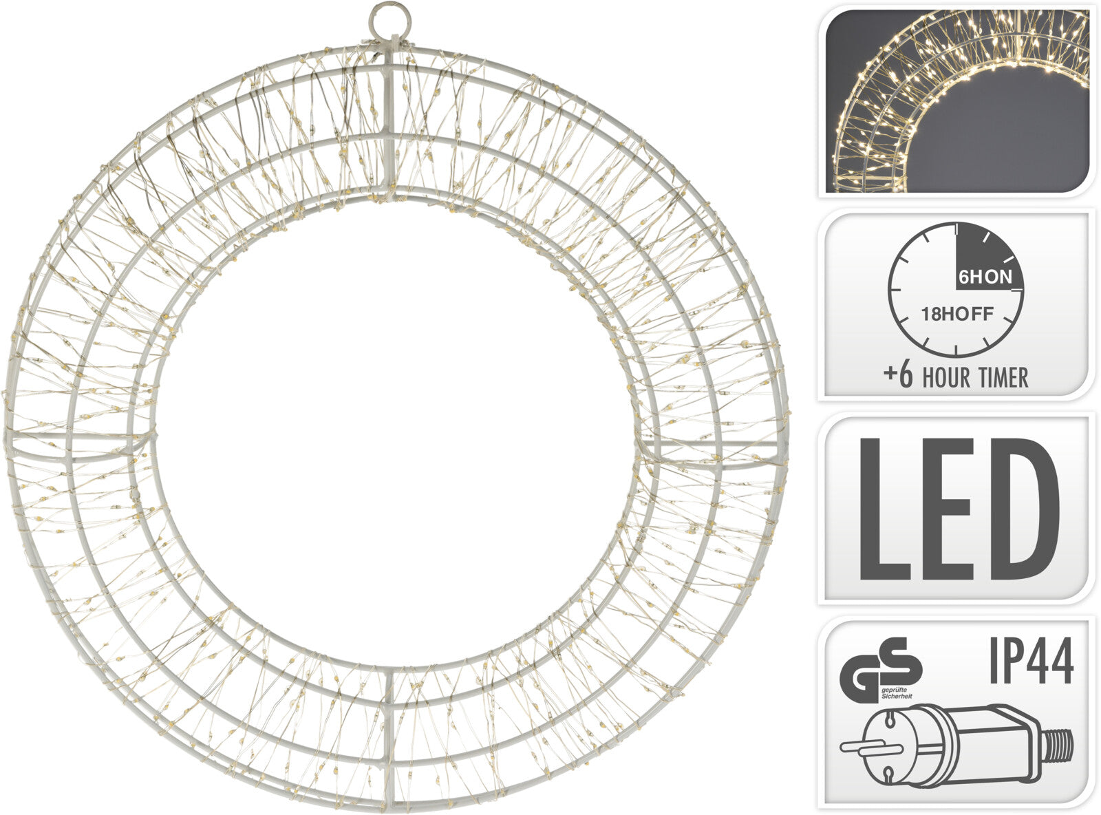Corona luminosa 38 cm con 480 LED timer 6 ore per decorazione natalizia - DeMatteis.it