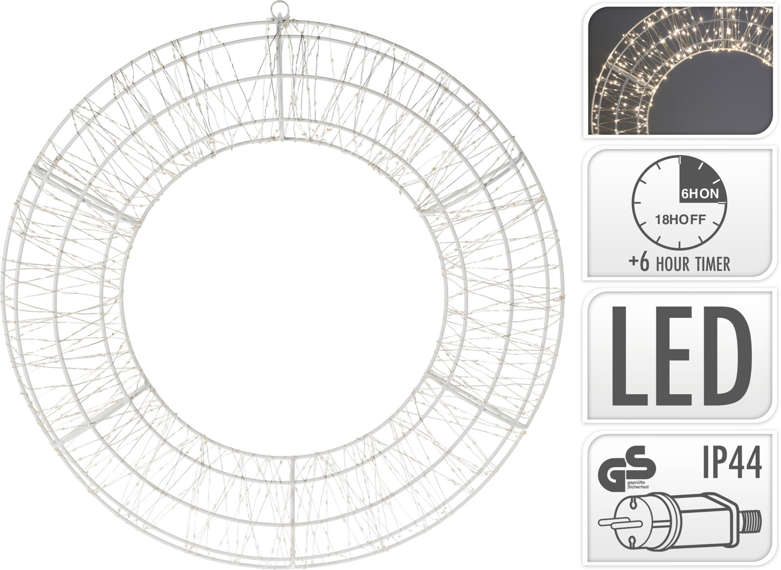 Corona luminosa LED 58 cm con 840 luci e timer decorazione natalizia bianco caldo - DeMatteis.it
