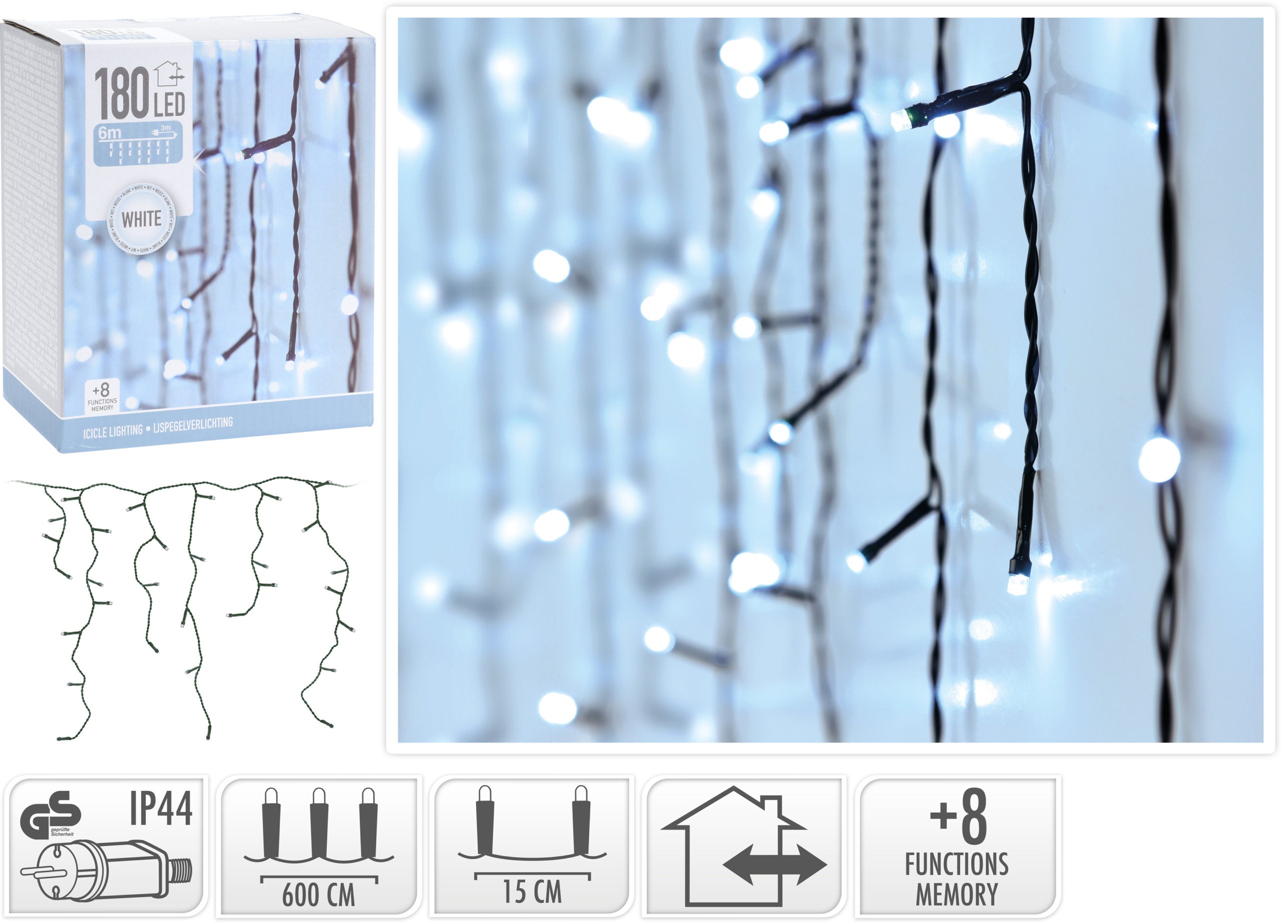 Tenda Luminosa 180 Led Bianco Freddo per decorazione natalizia con 8 funzioni memory - DeMatteis.it