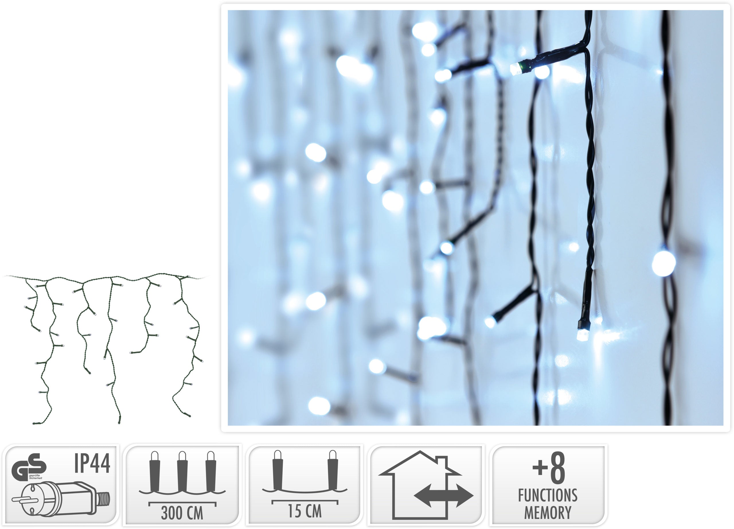 Tenda Luminosa 180 Led Bianco Freddo per illuminazione decorativa sottotetti e balconi - DeMatteis.it