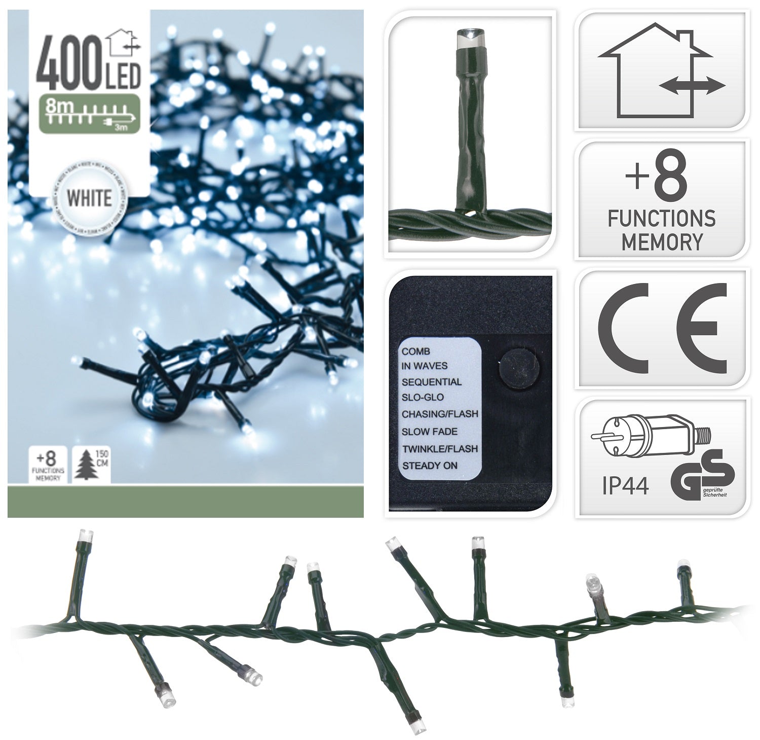 Luci Di Natale 400 Led Luce Fredda per decorazioni natalizie interne ed esterne con 8 funzioni memory - DeMatteis.it