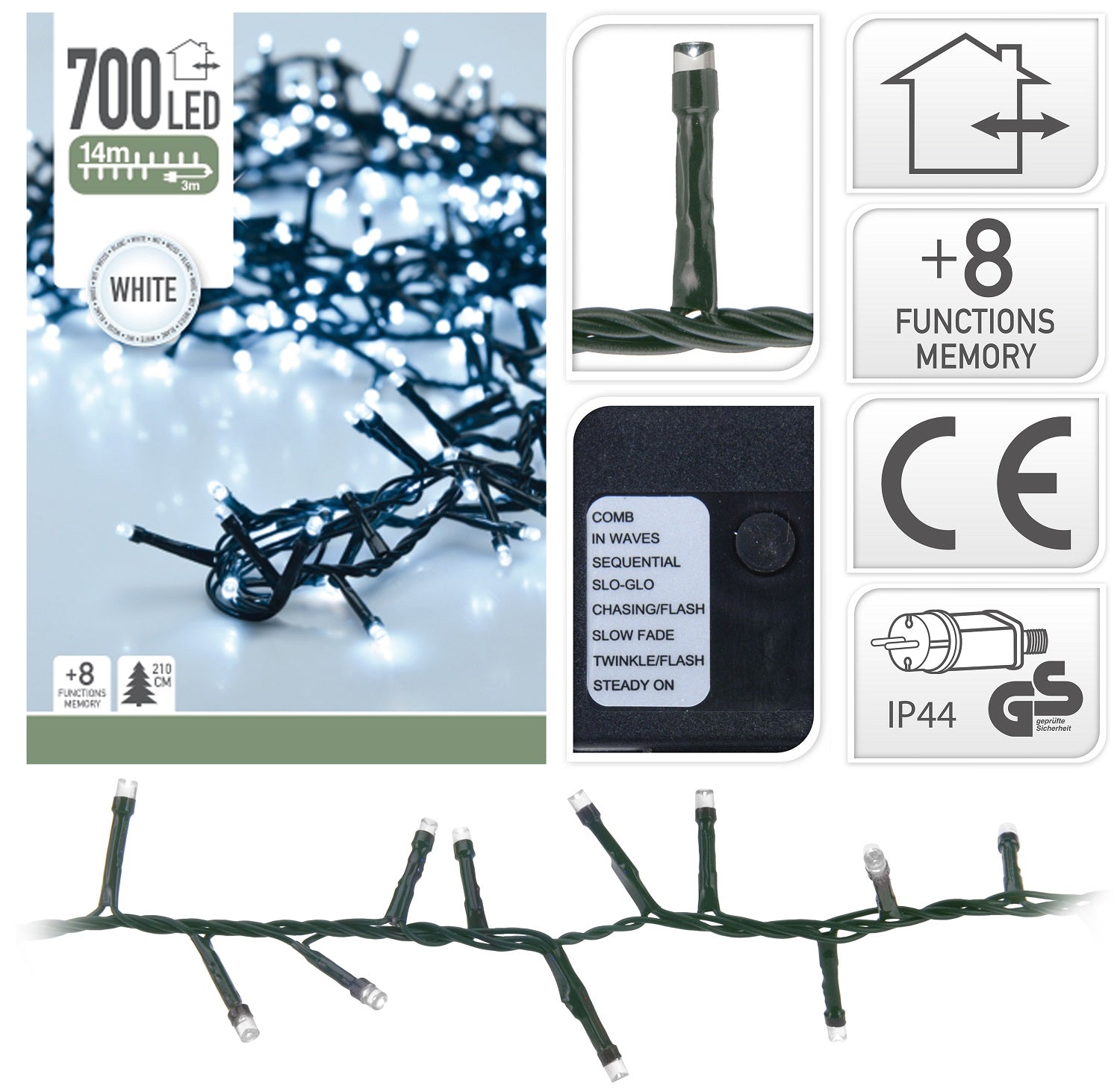 Luci Di Natale 700 Led Luce Fredda per decorazioni interne ed esterne con 8 funzioni memory e certificazione IP44 - DeMatteis.it