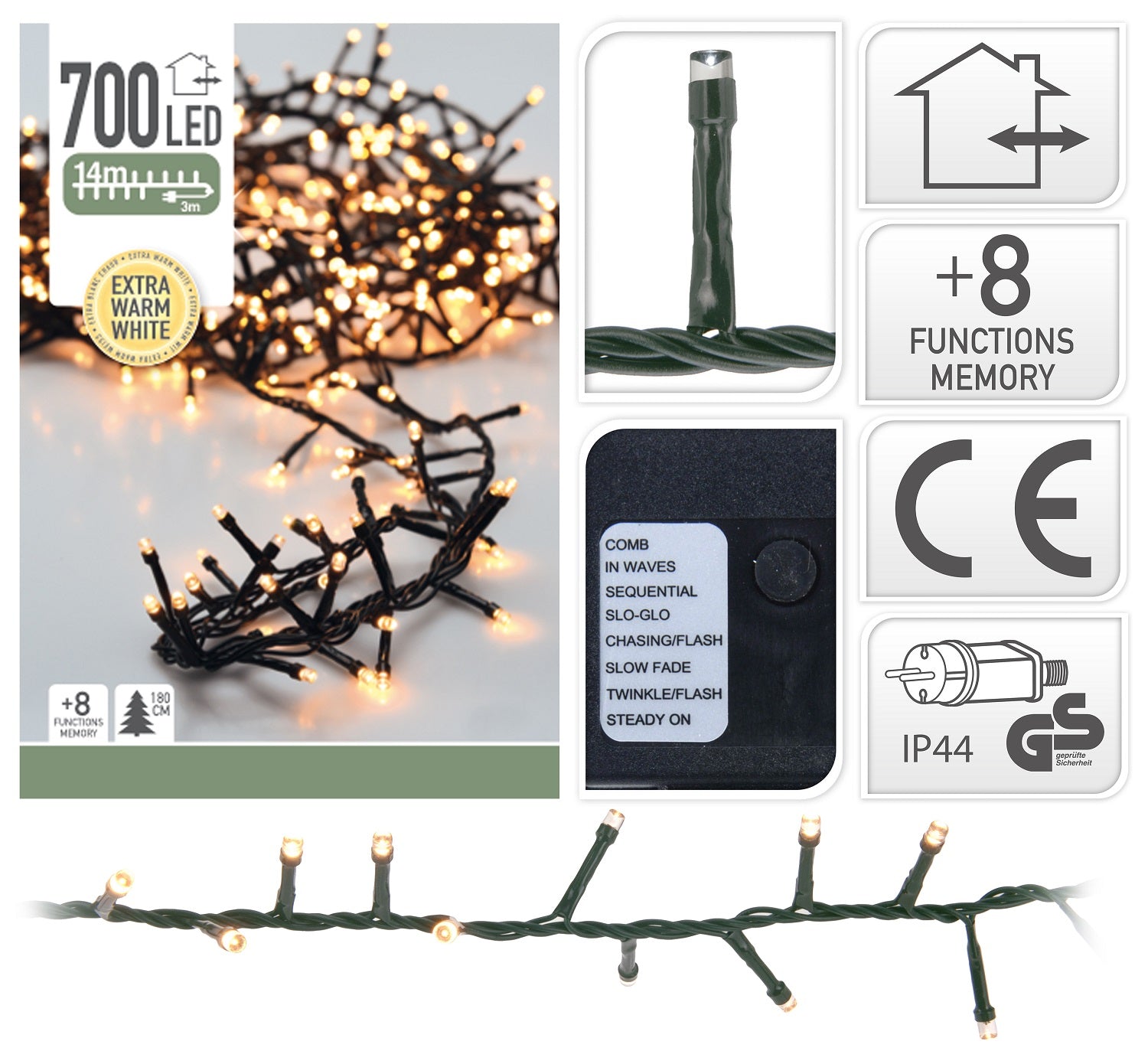 Luci Di Natale 700 Led Luce Extra Calda per decorazioni natalizie interne ed esterne con 8 funzioni memory - DeMatteis.it
