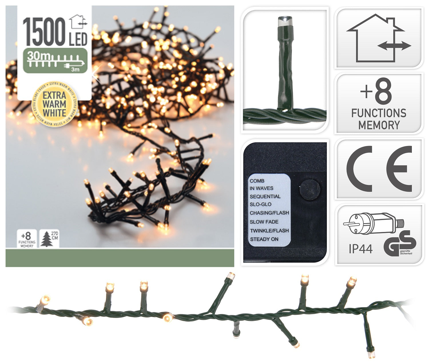Luci Di Natale 1500 Led Luce Extra Calda per decorazioni natalizie interne ed esterne con 8 funzioni memory - DeMatteis.it