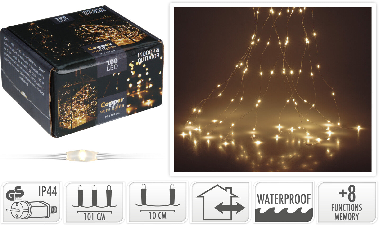 Cascata 100 Led Bianco Caldo Con Gioco luminaria decorativa per alberi di Natale e decorazioni natalizie interne ed esterne - DeMatteis.it