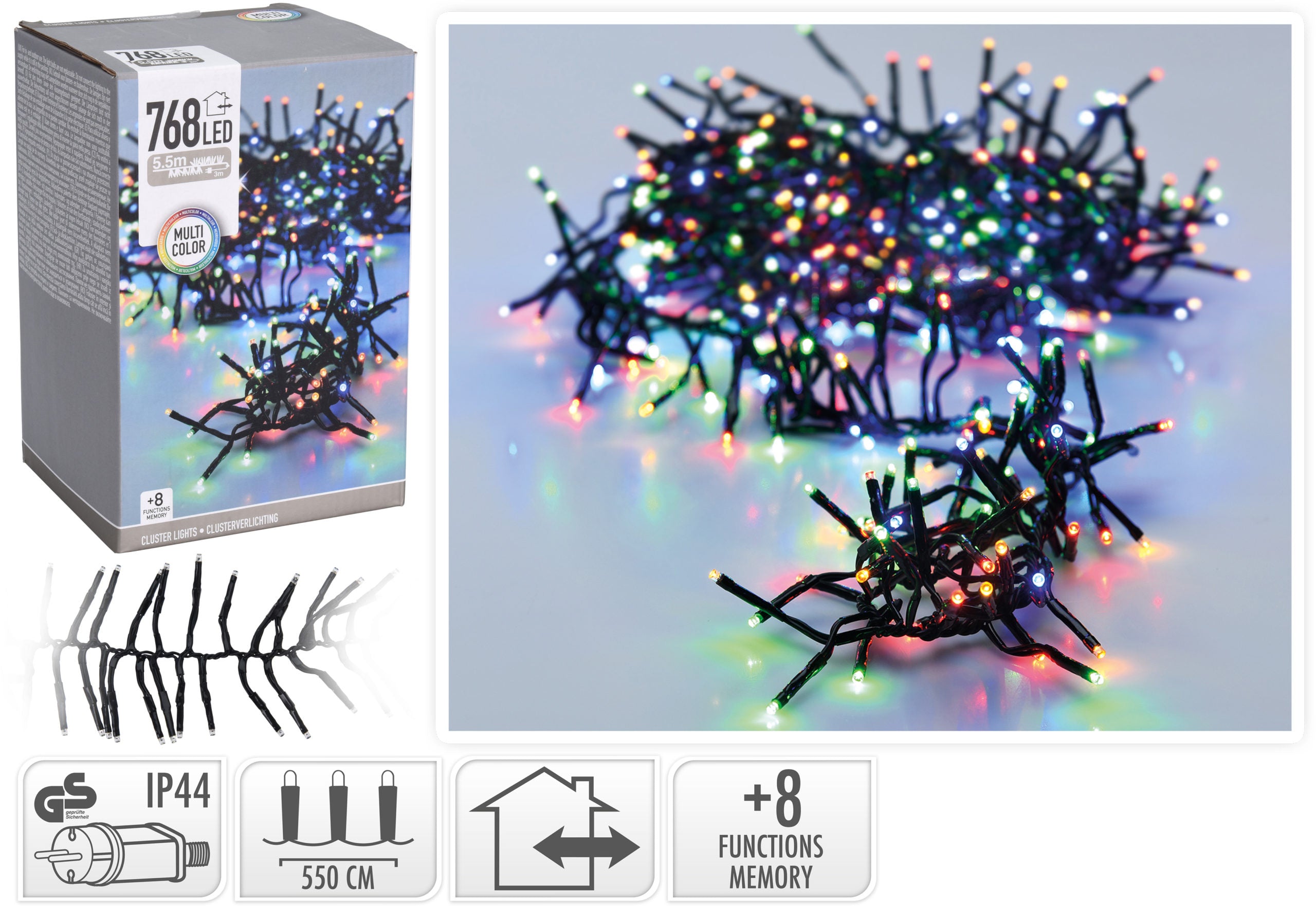 Luci Di Natale A Grappolo 768 Led per decorazioni natalizie interne ed esterne con 8 funzioni memoria - DeMatteis.it