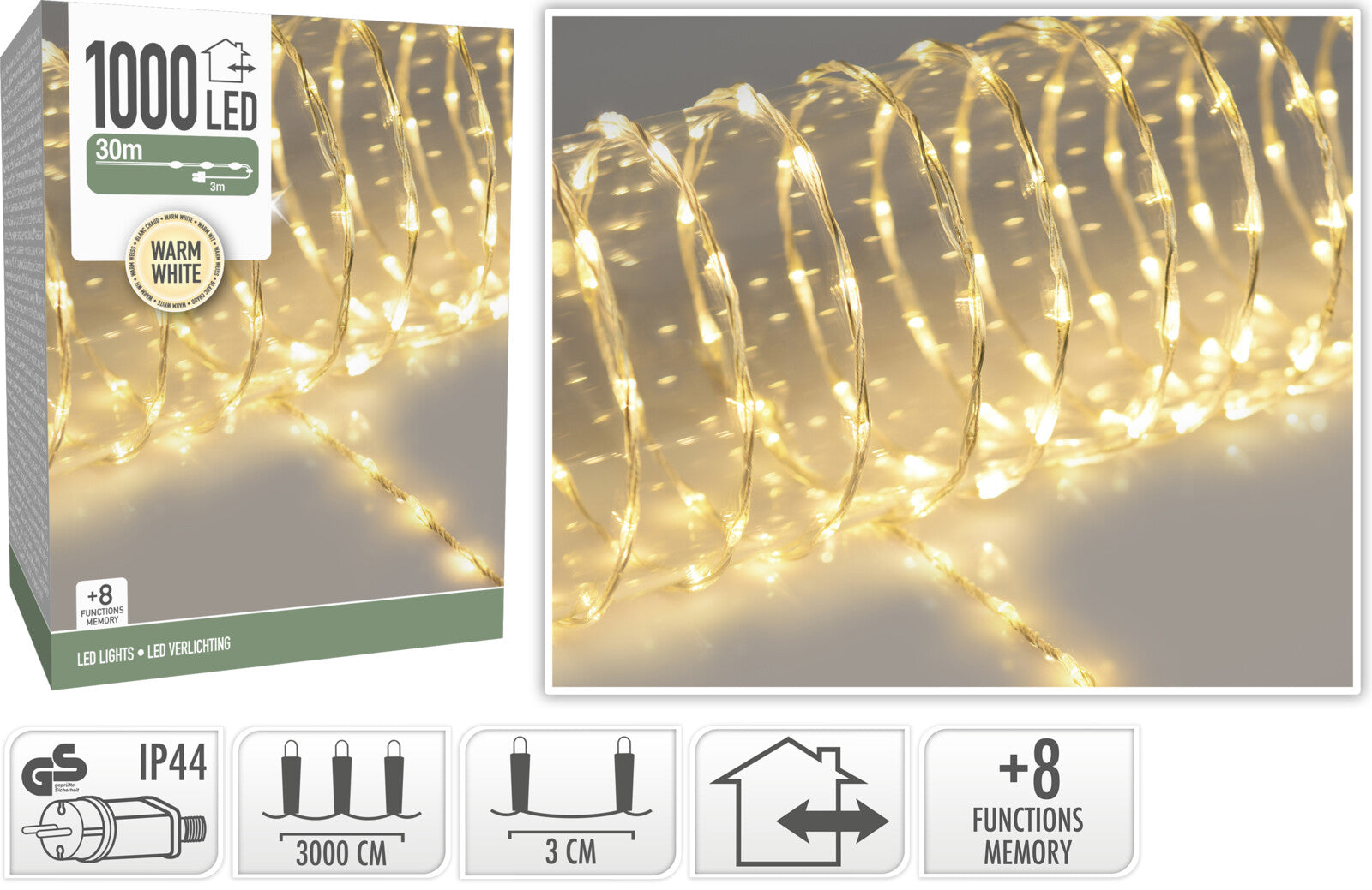 Luci Di Natale 1000 Led luce calda cavo trasparente per decorazioni natalizie interne ed esterne - DeMatteis.it