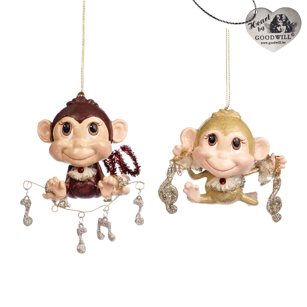 Pendente Scimmia decorativo natalizio da 10 cm con catenina e dettagli glitterati per addobbi - DeMatteis.it