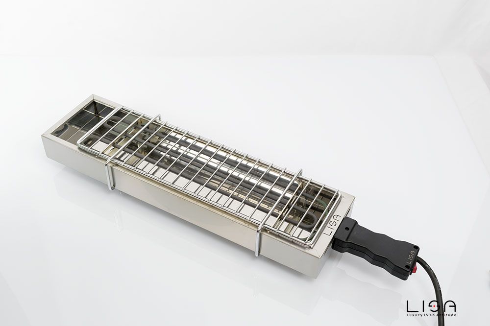 Barbecue Lisa Elettrico EBBQ in acciaio inox lucido con griglia rettangolare, cavo elettrico e design moderno compatto per cottura arrosticini | Dematteis.it