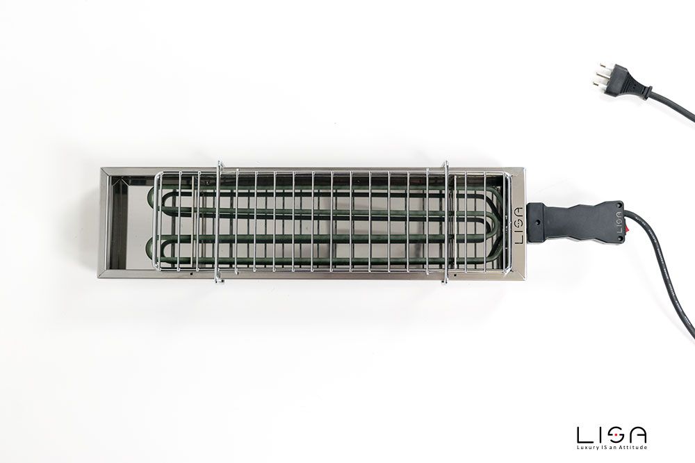 Barbecue Lisa Elettrico EBBQ in acciaio inox lucido con griglia rettangolare, cavo elettrico e design moderno compatto per cottura arrosticini | Dematteis.it