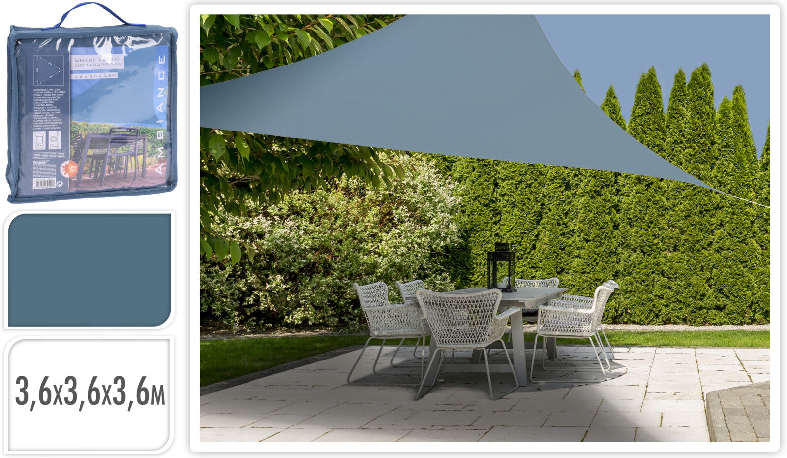 Telo Ombra Per Giardino 3,6X3,6X3,6 Mt Blu