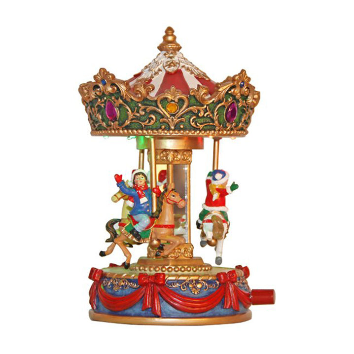 Carillon Piccola Giostra di Natale musicale con cavalli rotanti e decorazioni natalizie - DeMatteis.it