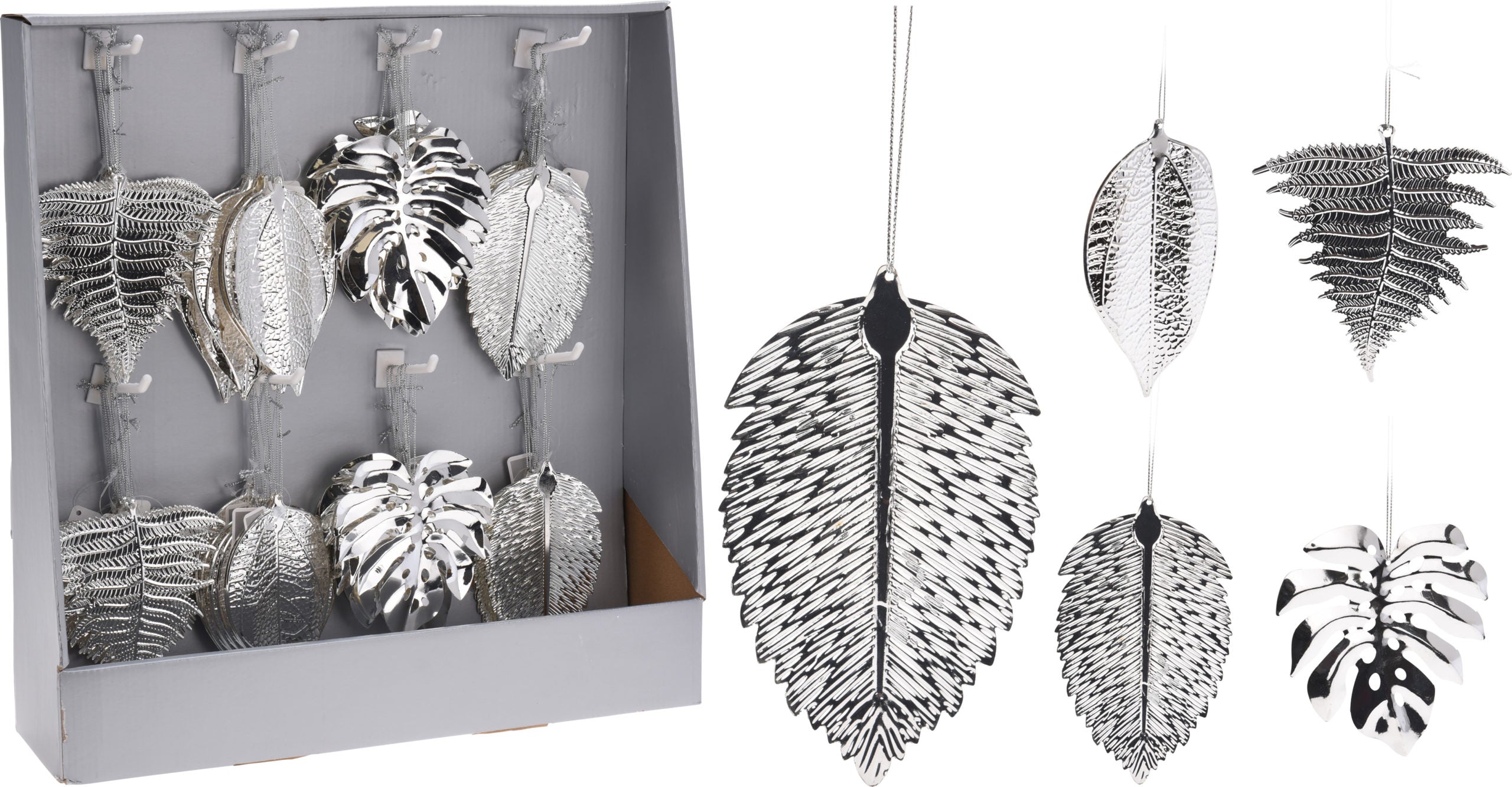 Pendente Foglia Argento 13 cm decorativo per ornamenti natalizi e allestimenti - DeMatteis.it