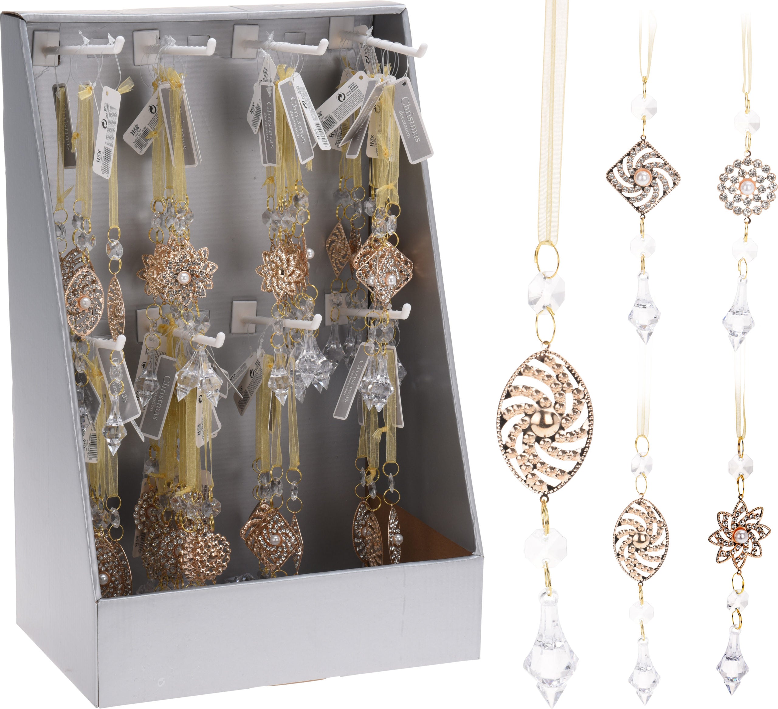 Pendente Diamante 15 cm Light Gold decorazione ornamentale con cristalli per arredamento - DeMatteis.it