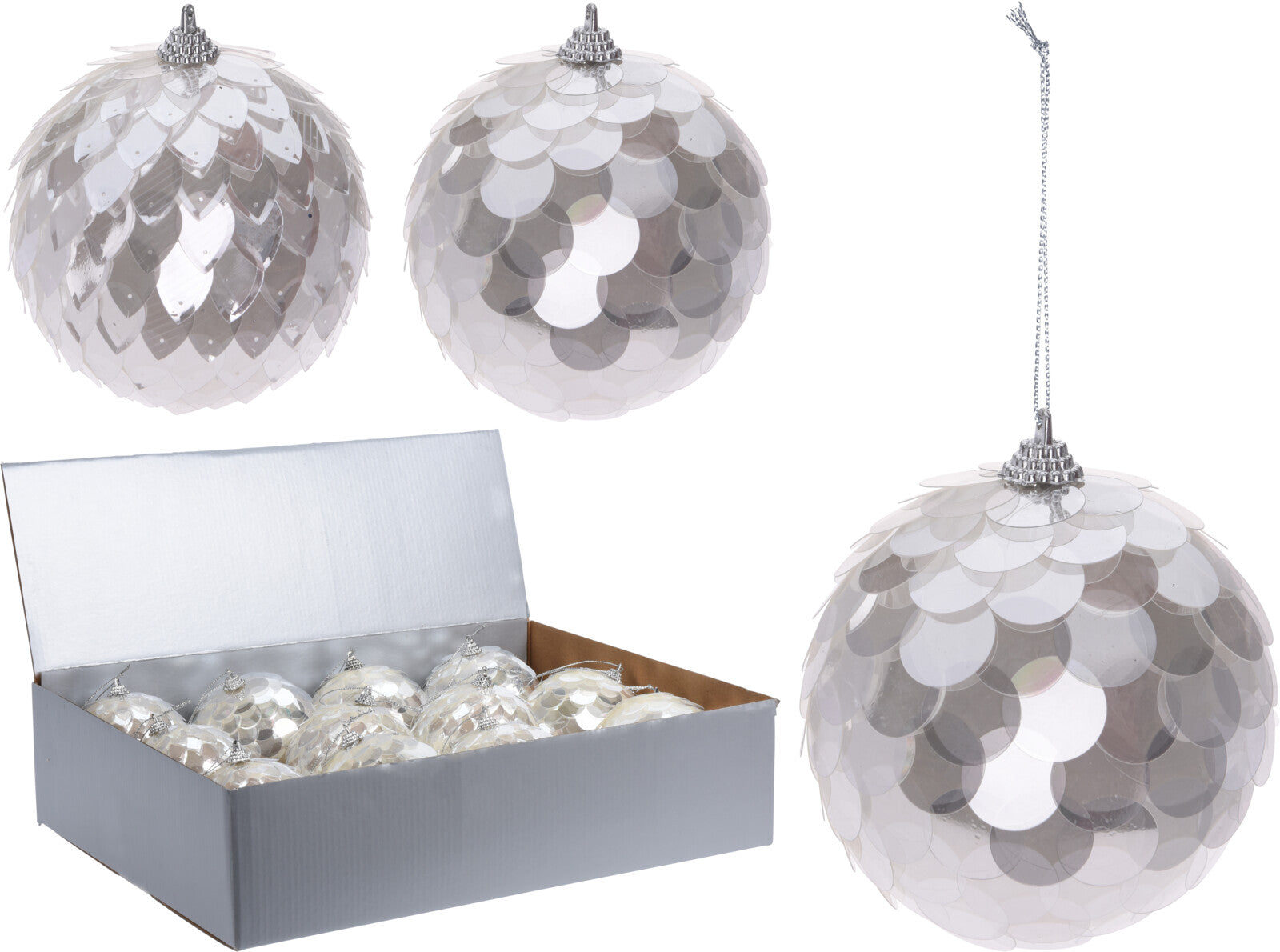 Pallina di Natale decorativa diametro 10 cm con motivo a squame per addobbi natalizi - DeMatteis.it