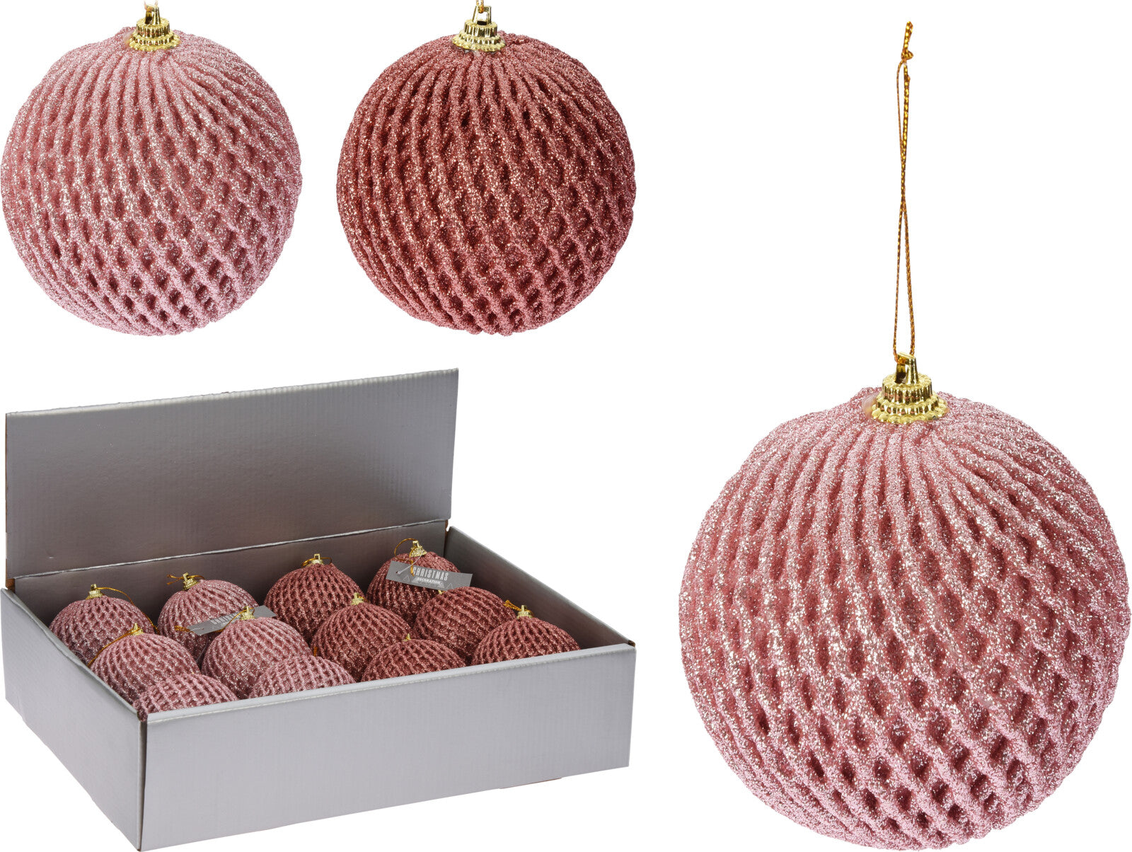 Pallina di Natale con glitter rosa diametro 8 cm per decorazioni natalizie - DeMatteis.it