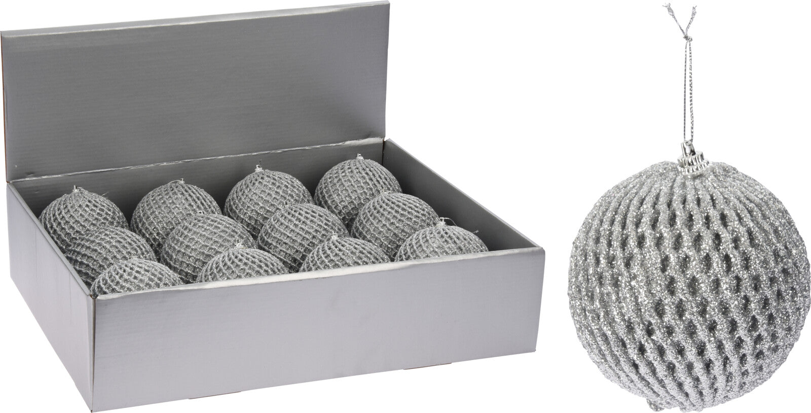 Pallina di Natale argentata 9 cm per decorazioni natalizie con finitura glitterata - DeMatteis.it