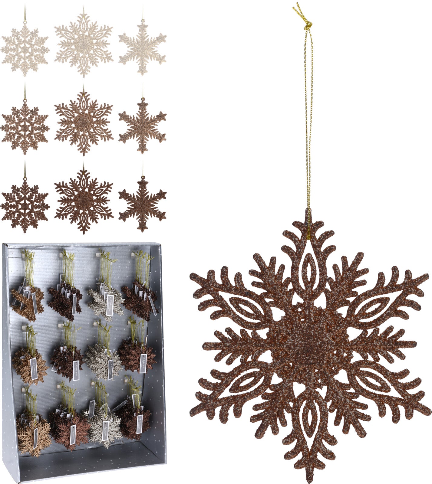 Pendente Fiocco di neve decorativo da 10 cm ambra glitterato per addobbi natalizi - DeMatteis.it