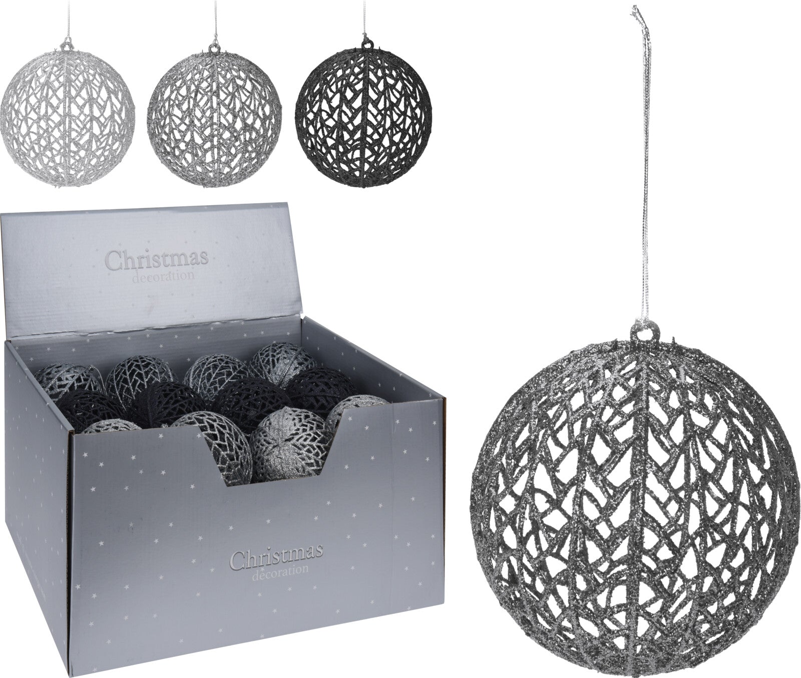 Pallina di Natale traforata decorativa diametro 9 cm colore grafite per addobbi natalizi - DeMatteis.it