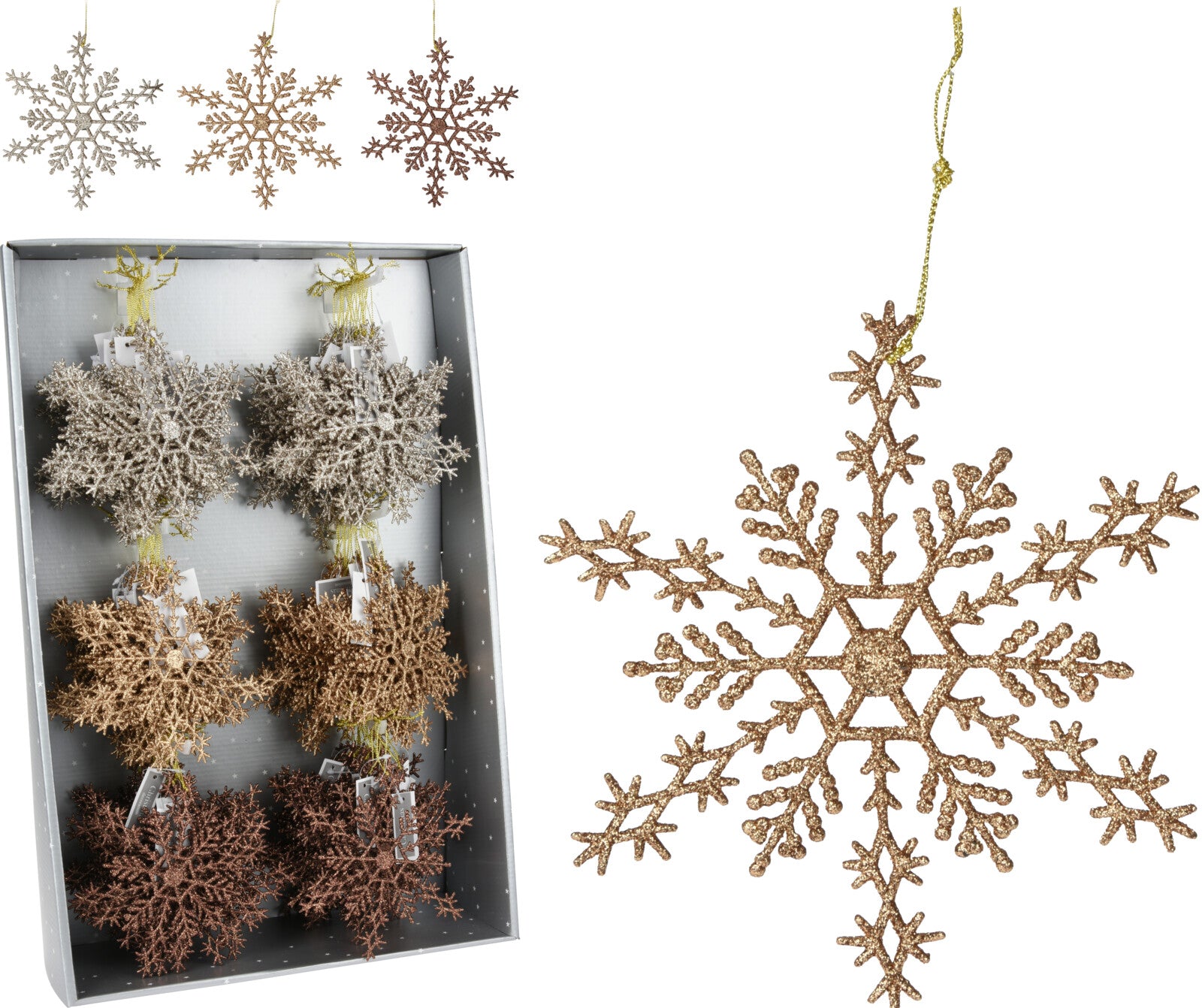 Pendente Fiocco di Neve decorativo da 15 cm per addobbi natalizi con catena di sospensione - DeMatteis.it