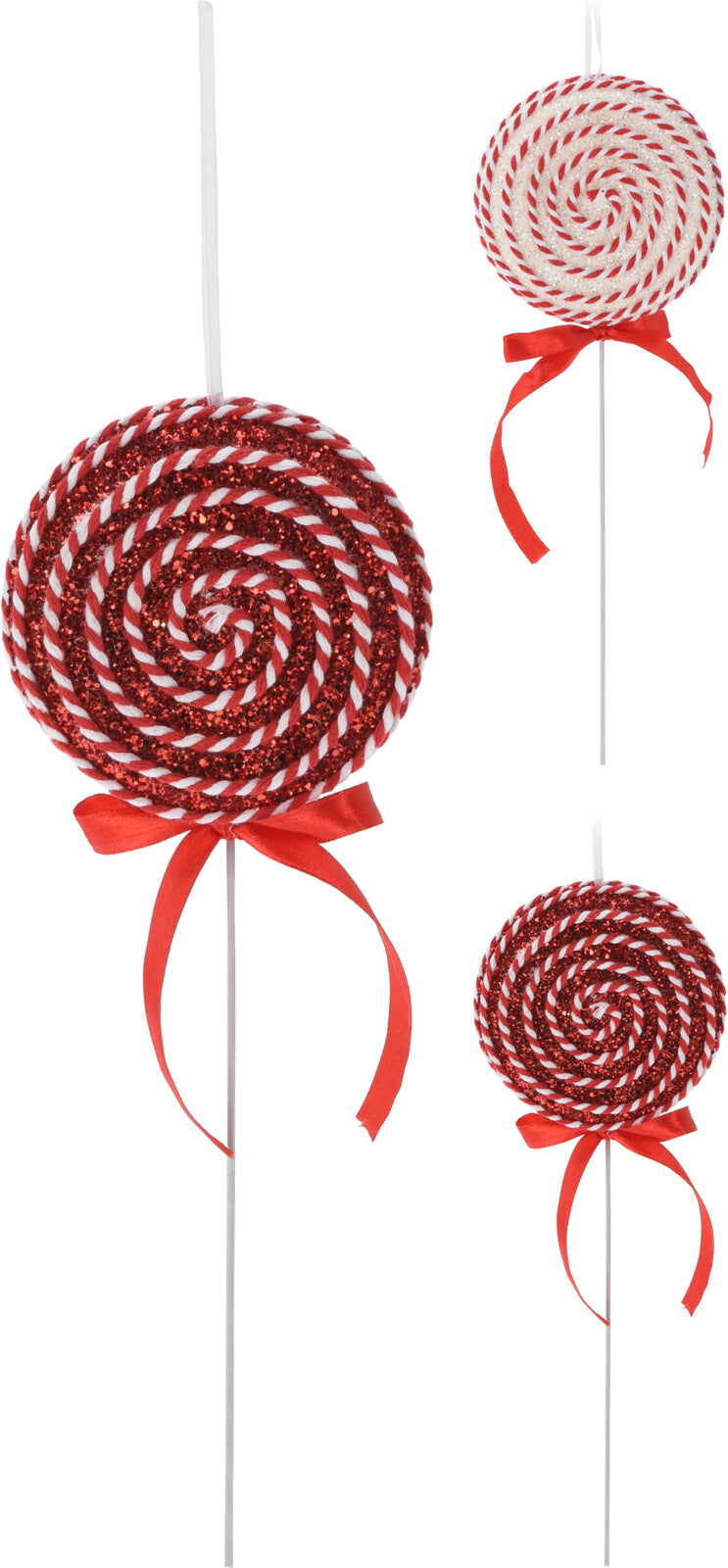 Ornamenti Di Natale a forma di lecca-lecca decorativi con fiocco rosso, dimensioni 9x29 cm per addobbi natalizi - DeMatteis.it