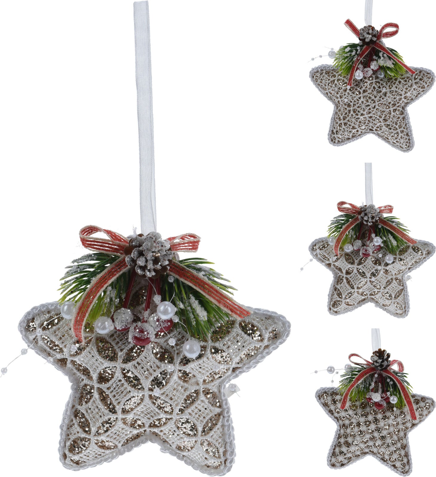 Stella Di Natale decorativa da 12 cm con decoro pizzo oro per addobbi natalizi - DeMatteis.it