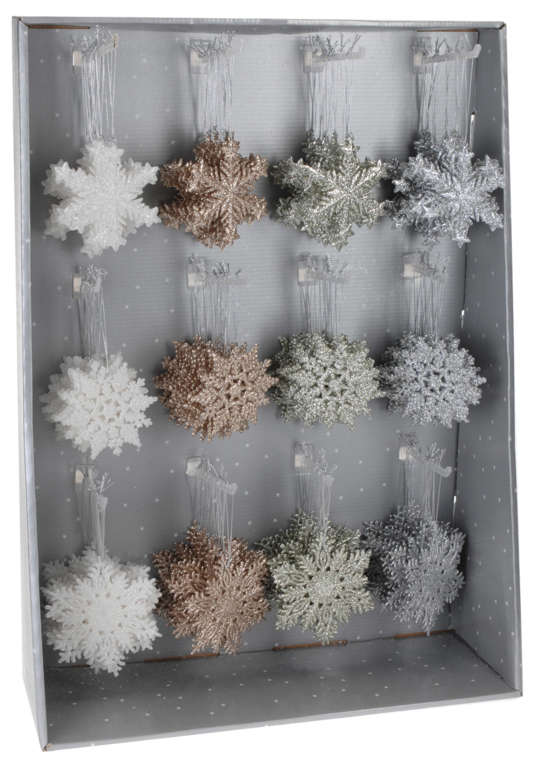 Pendenti decorativi natalizi a forma di fiocco di neve con glitter diametro 10 cm per addobbi festivi - DeMatteis.it