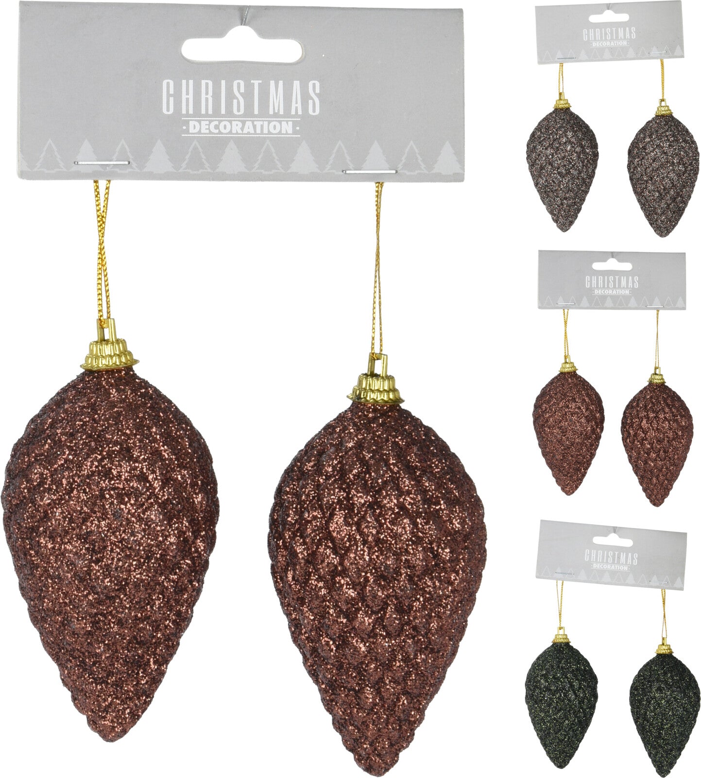 Set 2 pigne decorative natalizie con glitter diametro 9 cm per addobbi albero di Natale - DeMatteis.it
