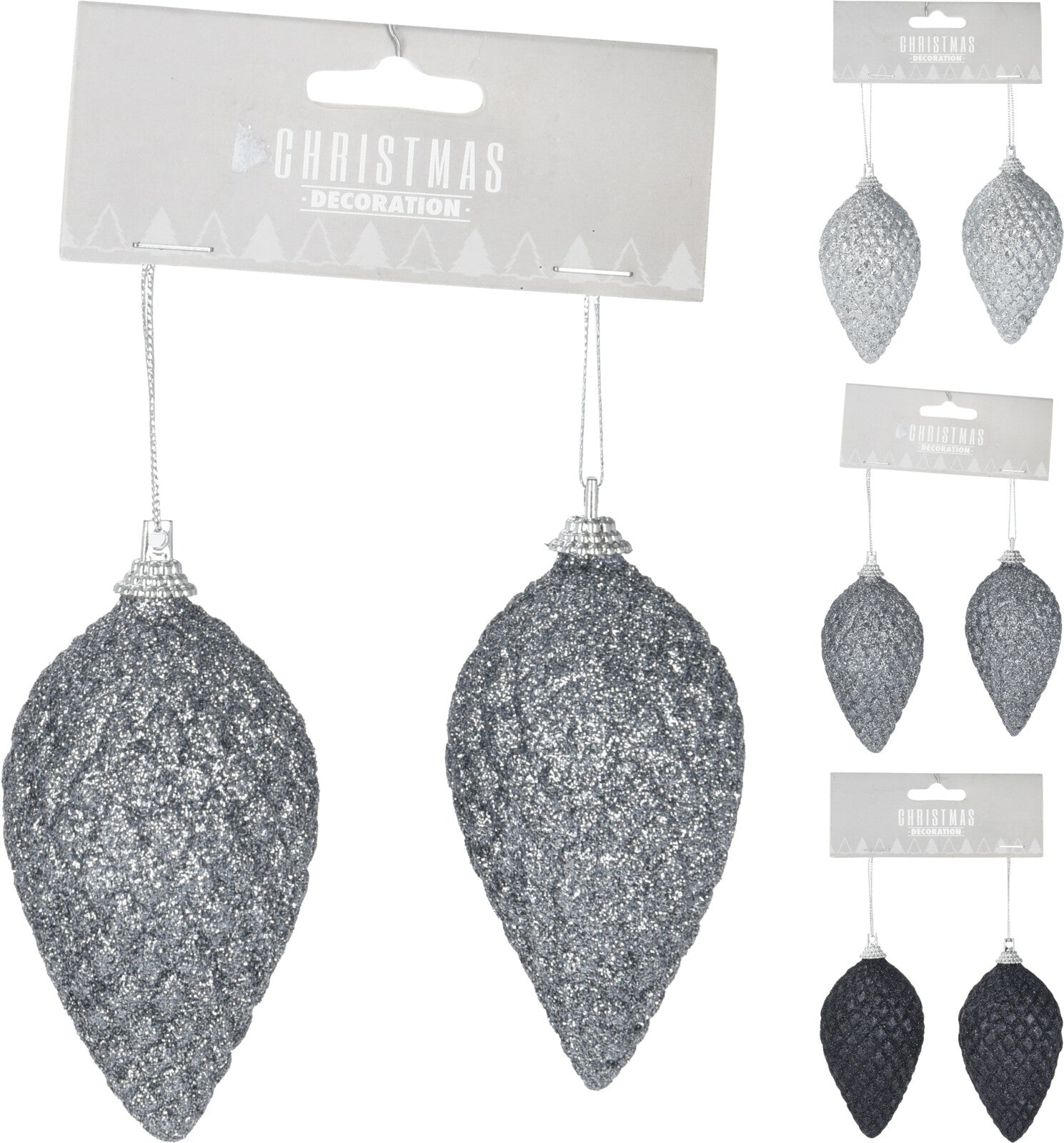 Set 2 Pigne Glitter decorative per albero di Natale diametro 9 cm con finitura brillantinata - DeMatteis.it