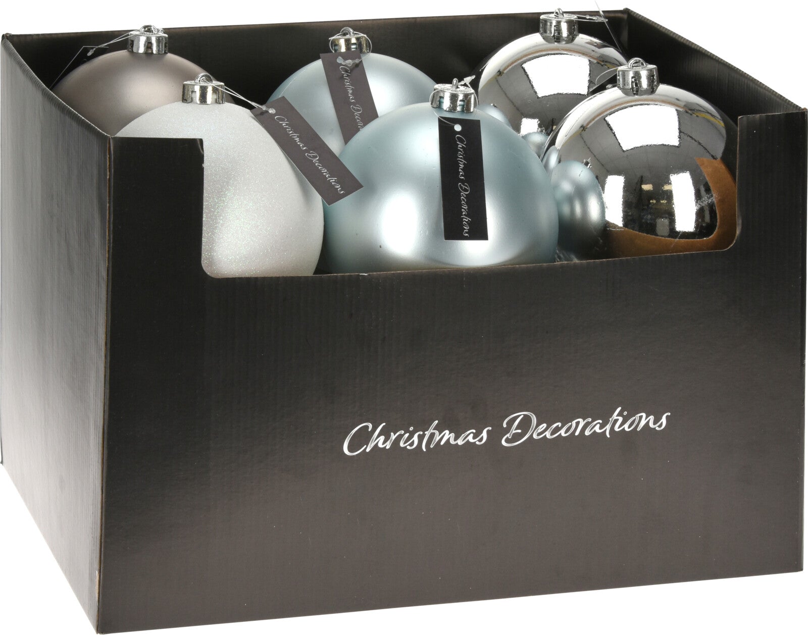 Palle di Natale argento celeste 14 cm set decorazioni natalizie in confezione regalo - DeMatteis.it