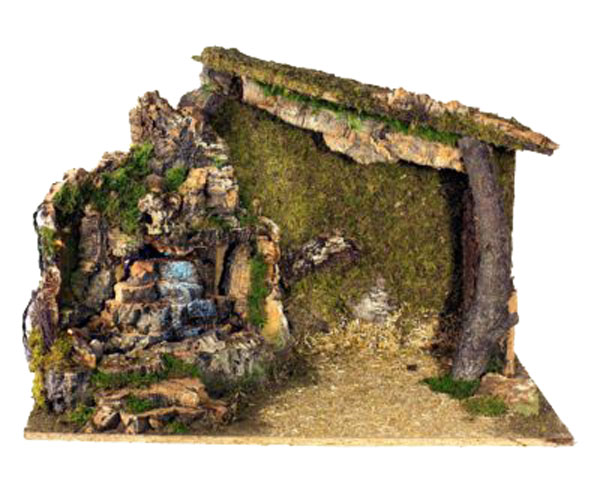 Capanna Presepe con Cascata e Luci per ambientazione natalizia artigianale italiana - DeMatteis.it