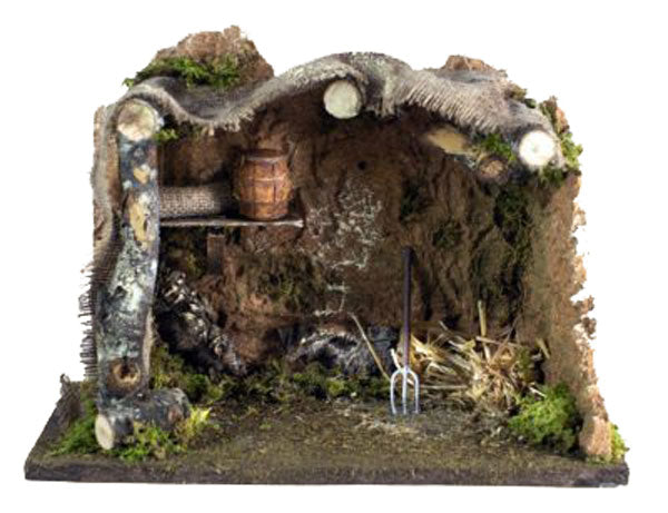 Capanna Presepe Con Botte ambientazione natalizia artigianale italiana per presepe tradizionale - DeMatteis.it