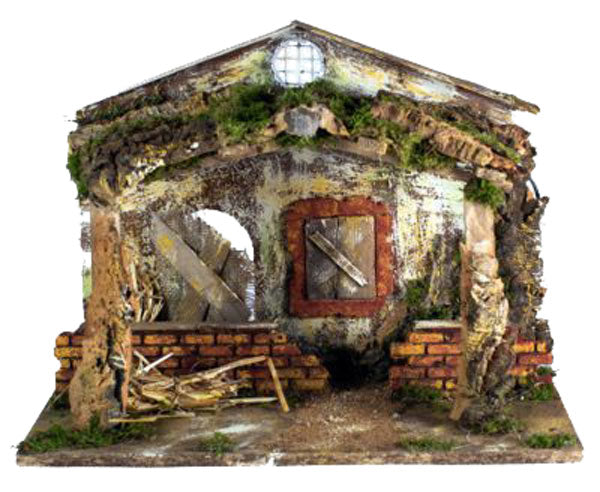 Capanna Presepe Con Muro Rossi Rosa per ambientazione natalizia artigianale italiana - DeMatteis.it