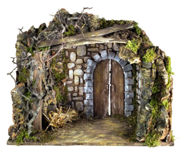 Capanna Presepe Con Porta Rossi Rosa per allestimento presepe natalizio artigianale - DeMatteis.it