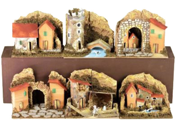 Casetta Per Presepe artigianale per ambientazione natalizia con case, torre e grotta - DeMatteis.it