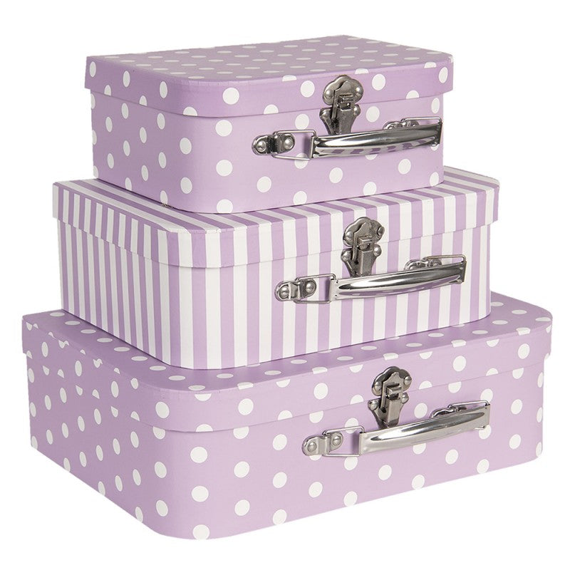 Set 3 Contenitori A Valigia Viola Bianco
